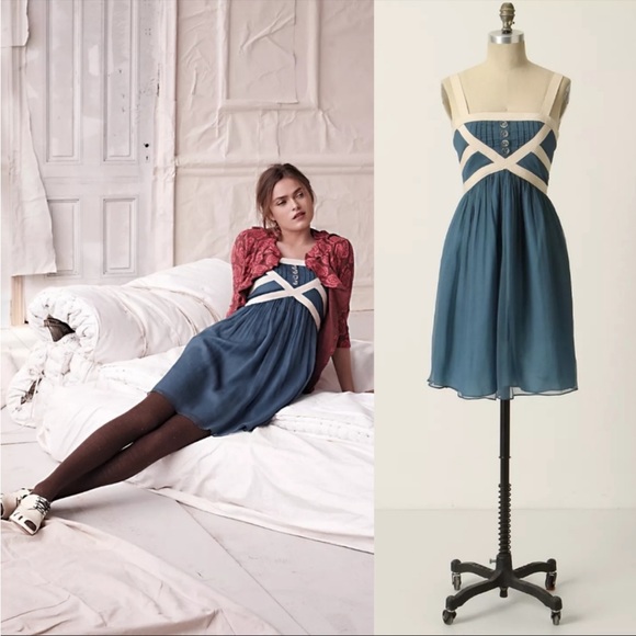Taylor Swift - Anthropologie Burlap Blue Silk Dress - Picture 8 of 10